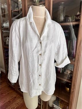 Vintage Lauren Ralph Lauren Relaxed White Linen Button-Up Shirt Size L